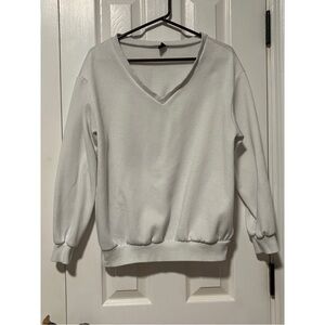 Women’s white sweatshirt v neck long sleeve classic casual sweater top size xs